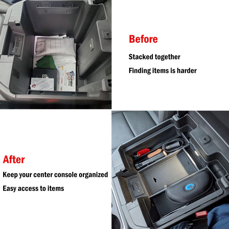 Zxiaochun Center Console Armrest Box Organizer Tray for 2019-2022 Chevy Silverado/GMC Sierra 1500 and 2020-2023 Silverado/Sierra 2500/3500 HD Accessories (Full Console w/Bucket Seats ONLY) Black Trim - Image 4
